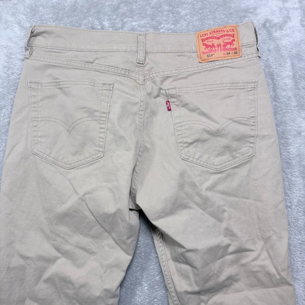 Levi's 514 Straight Fit Pants Mens 34x32 Khaki Tan Stretch Cotton Twill Chinos